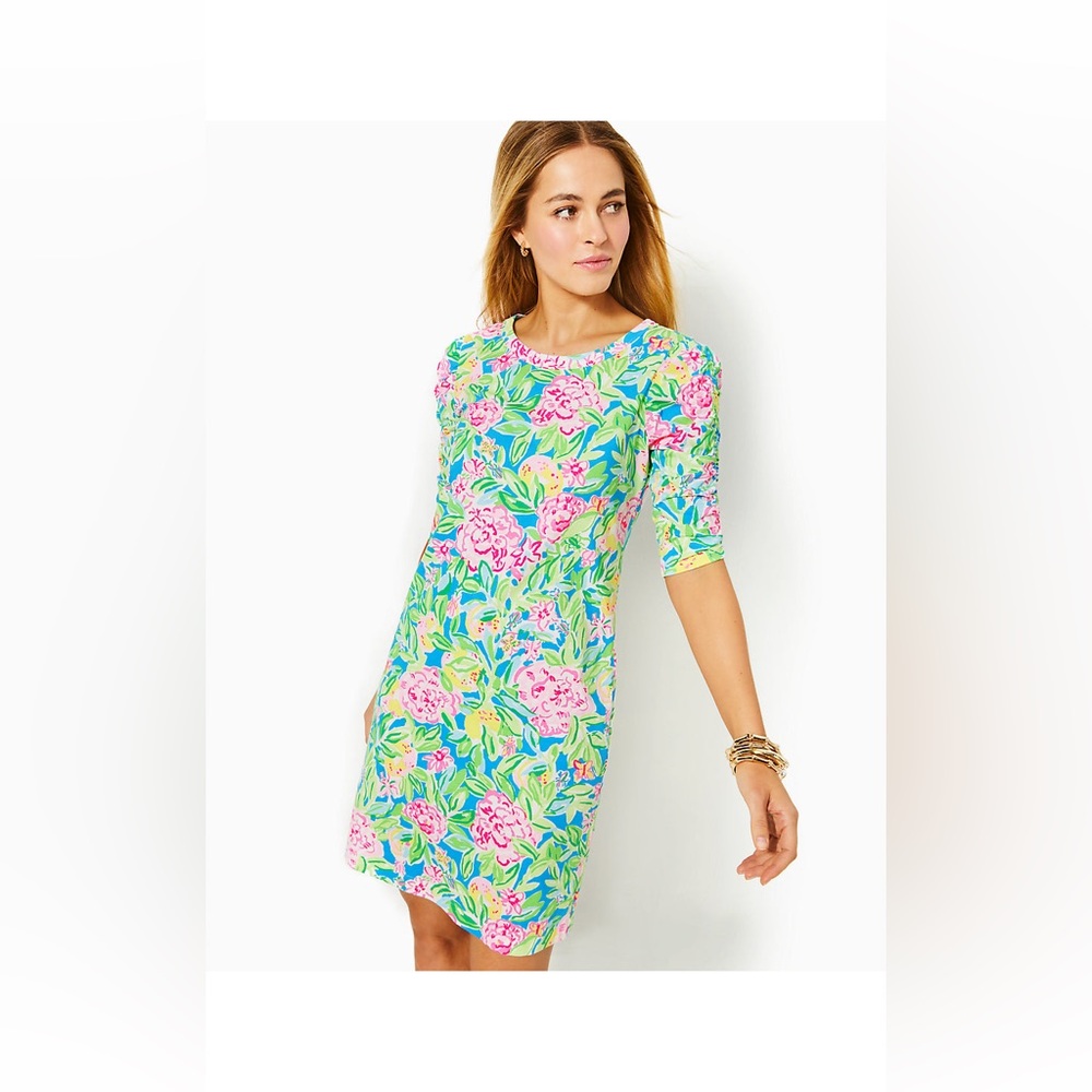 Lilly Pulitzer BELDEN ELBOW SLEEVE DRESS, MULTI GROVE GARDEN Size L‎